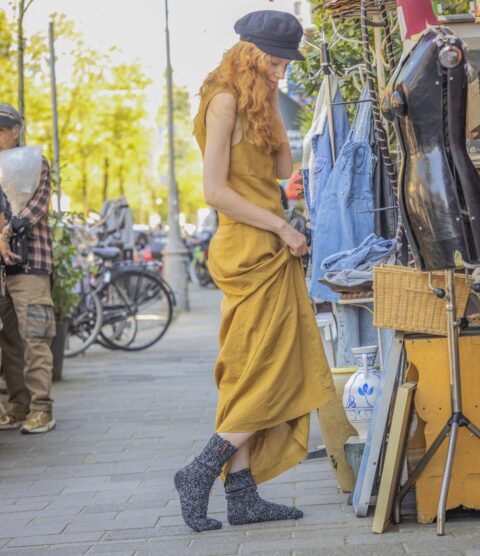 SOXS.CO Dunkelgraue Wollsocken, mittelhoch, sparkling copper