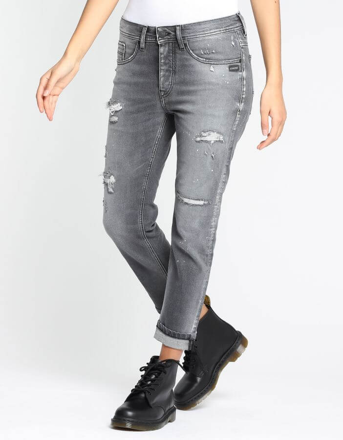 GANG  94NICA CROPPED - boyfriend fit -  grey extra destroyed