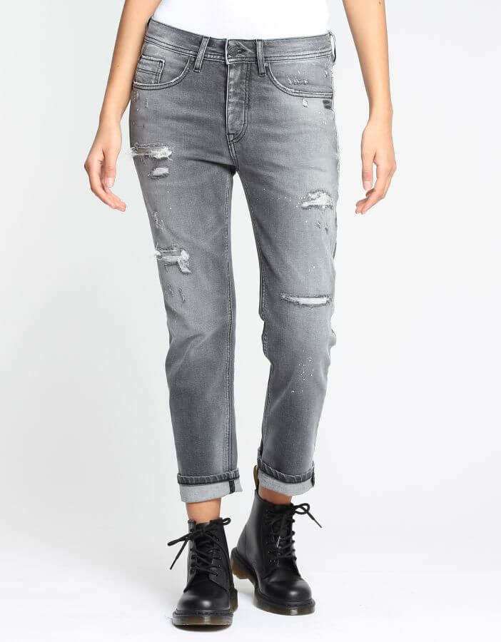 GANG  94NICA CROPPED - boyfriend fit -  grey extra destroyed