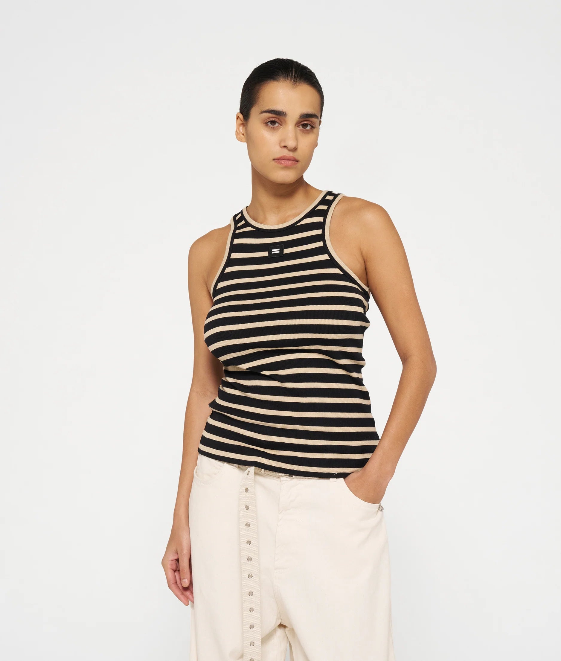 10 DAYS Tank Top Rib Stripes black/light latte