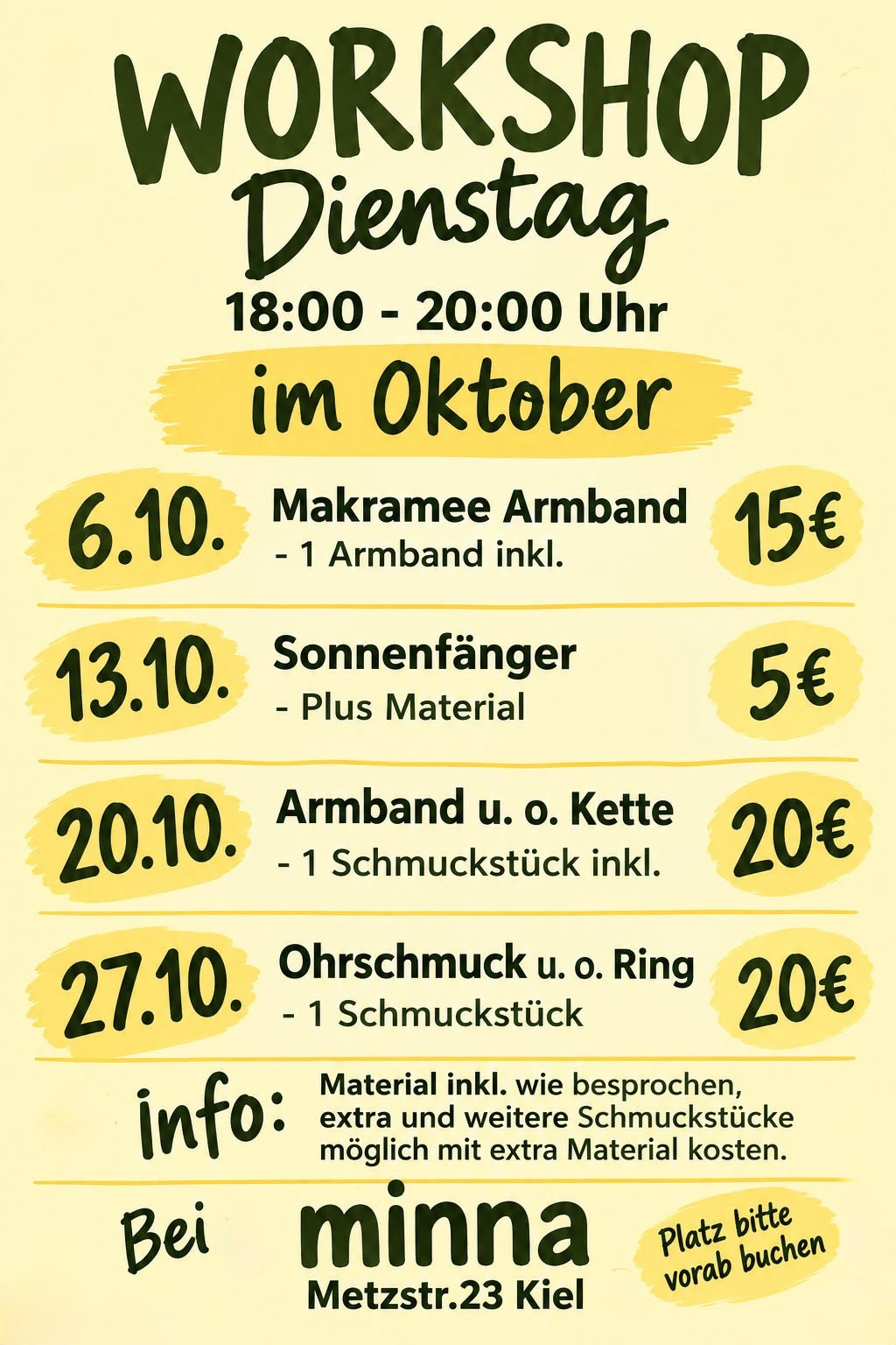 Workshop Dienstage im Oktober