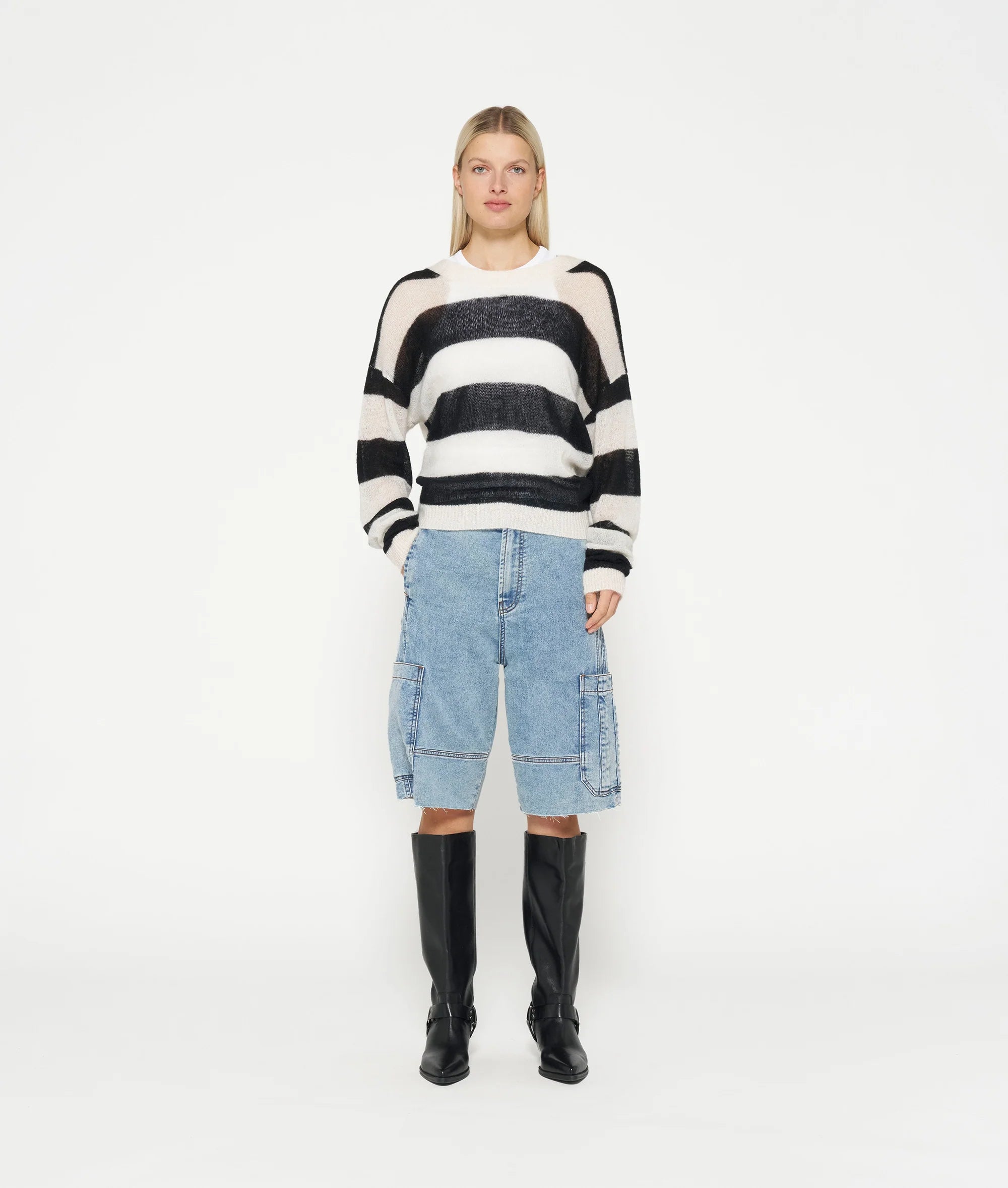 10 DAYS Pullover Thin Knit Sweater Block Stripe