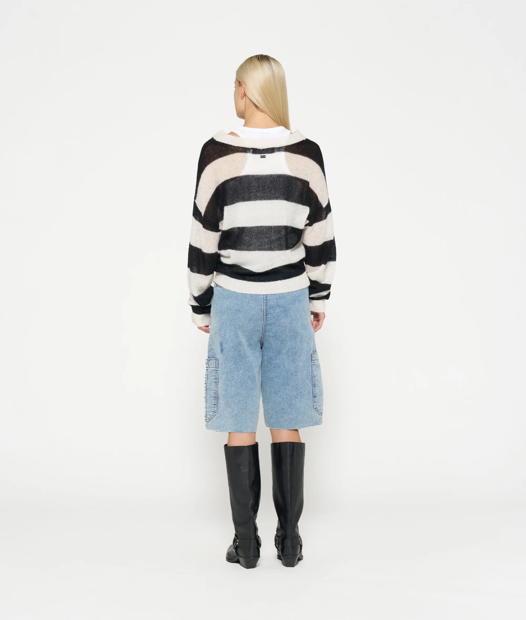 10 DAYS Pullover Thin Knit Sweater Block Stripe