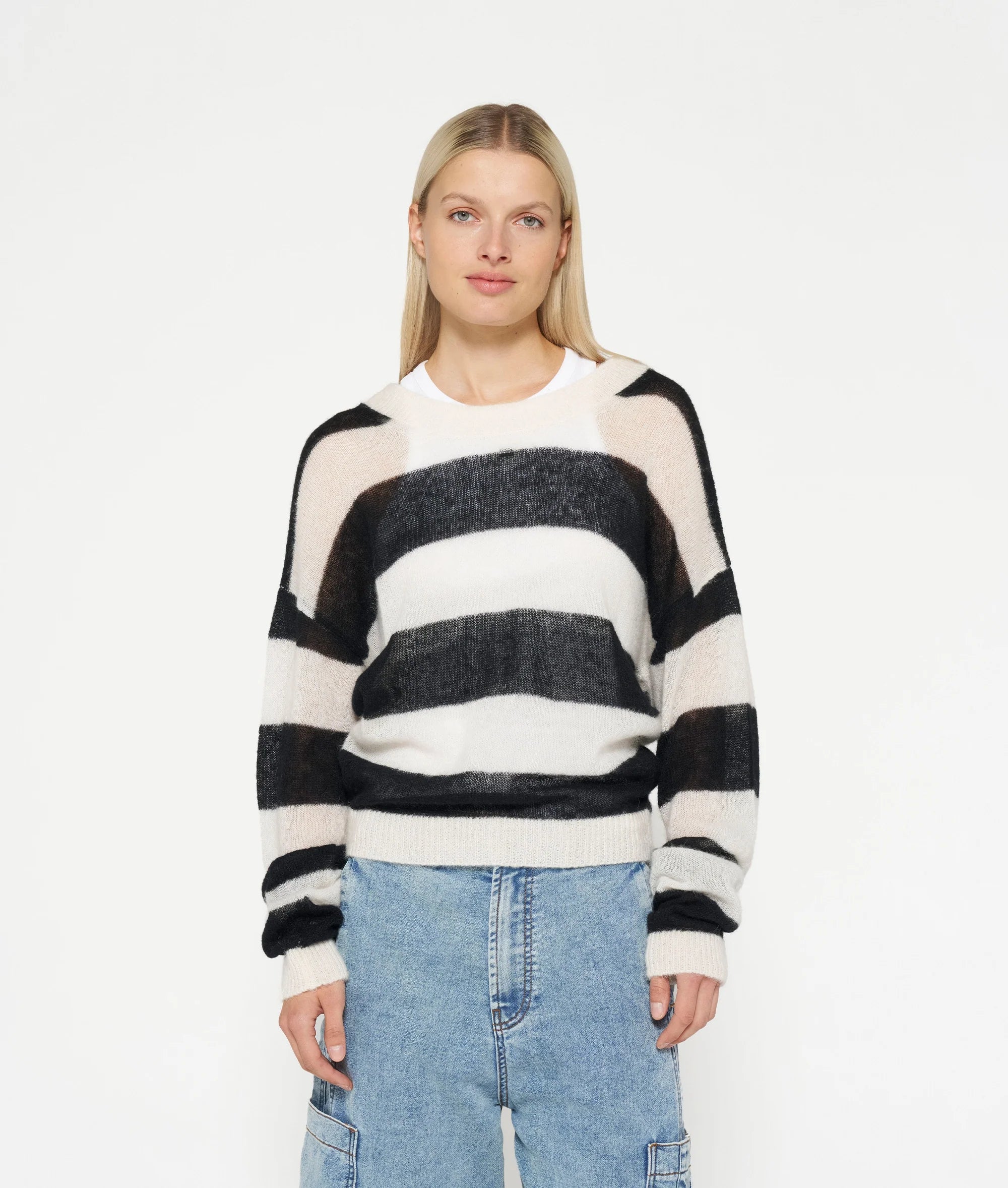 10 DAYS Pullover Thin Knit Sweater Block Stripe