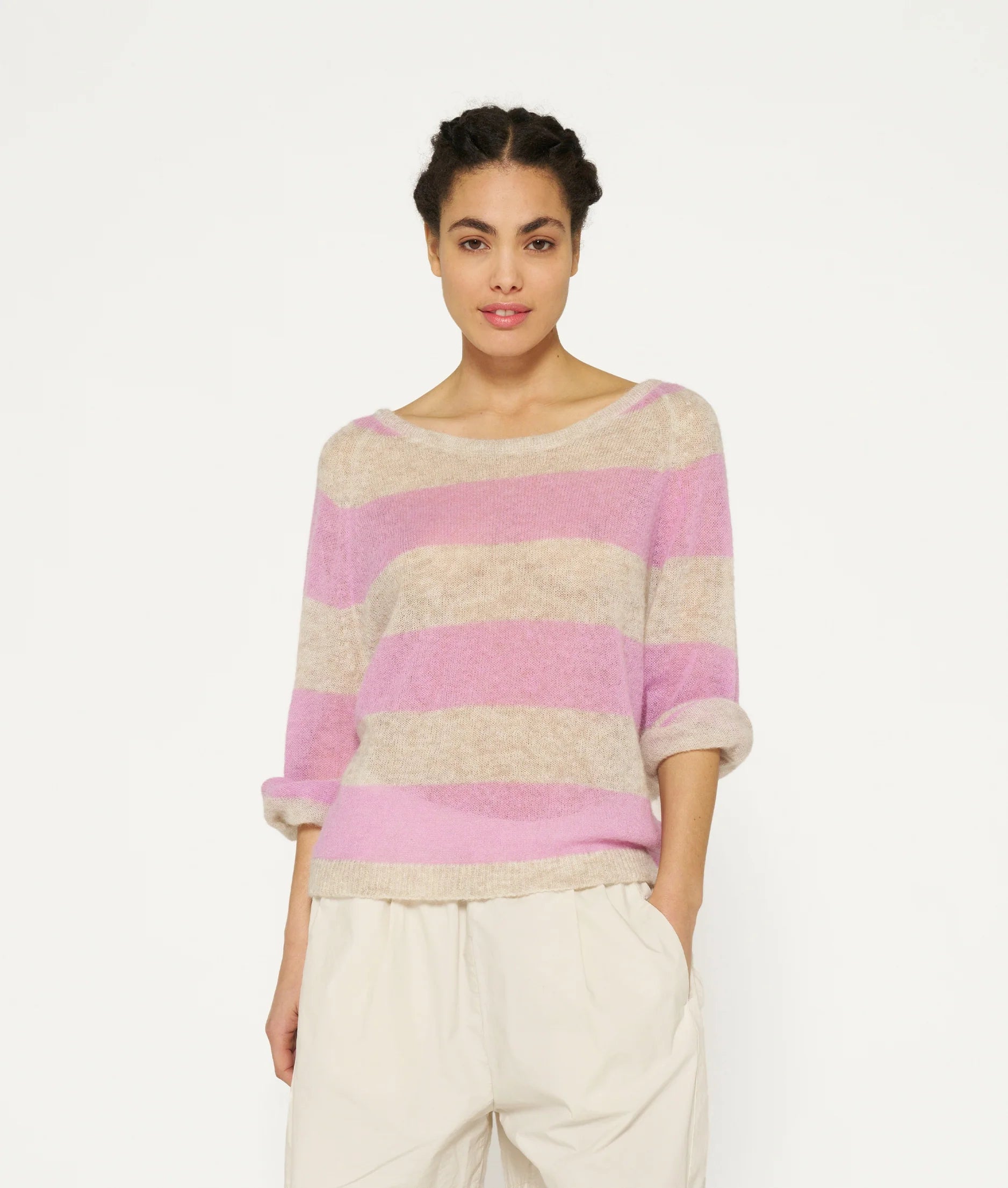 10 DAYS Sweater Thin Knit Stripes safari/violet