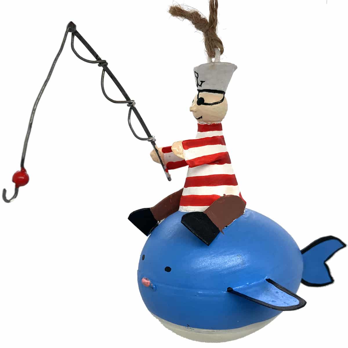 G-BORK Seemann angelnd auf einem Wal sitzend