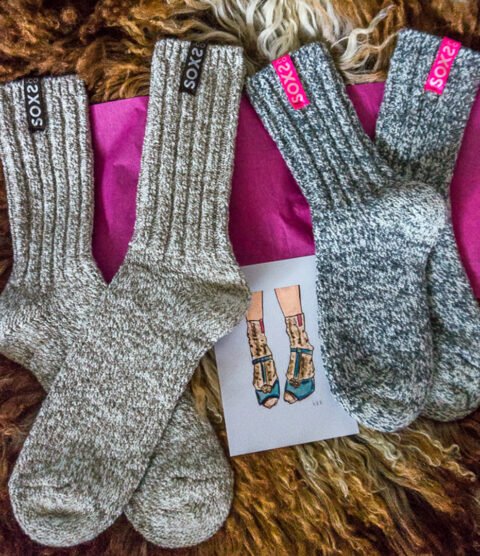 SOXS.CO Wollsocken Duo, bubble gum & jet black,  grau mittelhoch