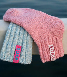 SOXS.CO Hellblaue Wollsocken, mittelhoch, pink ice