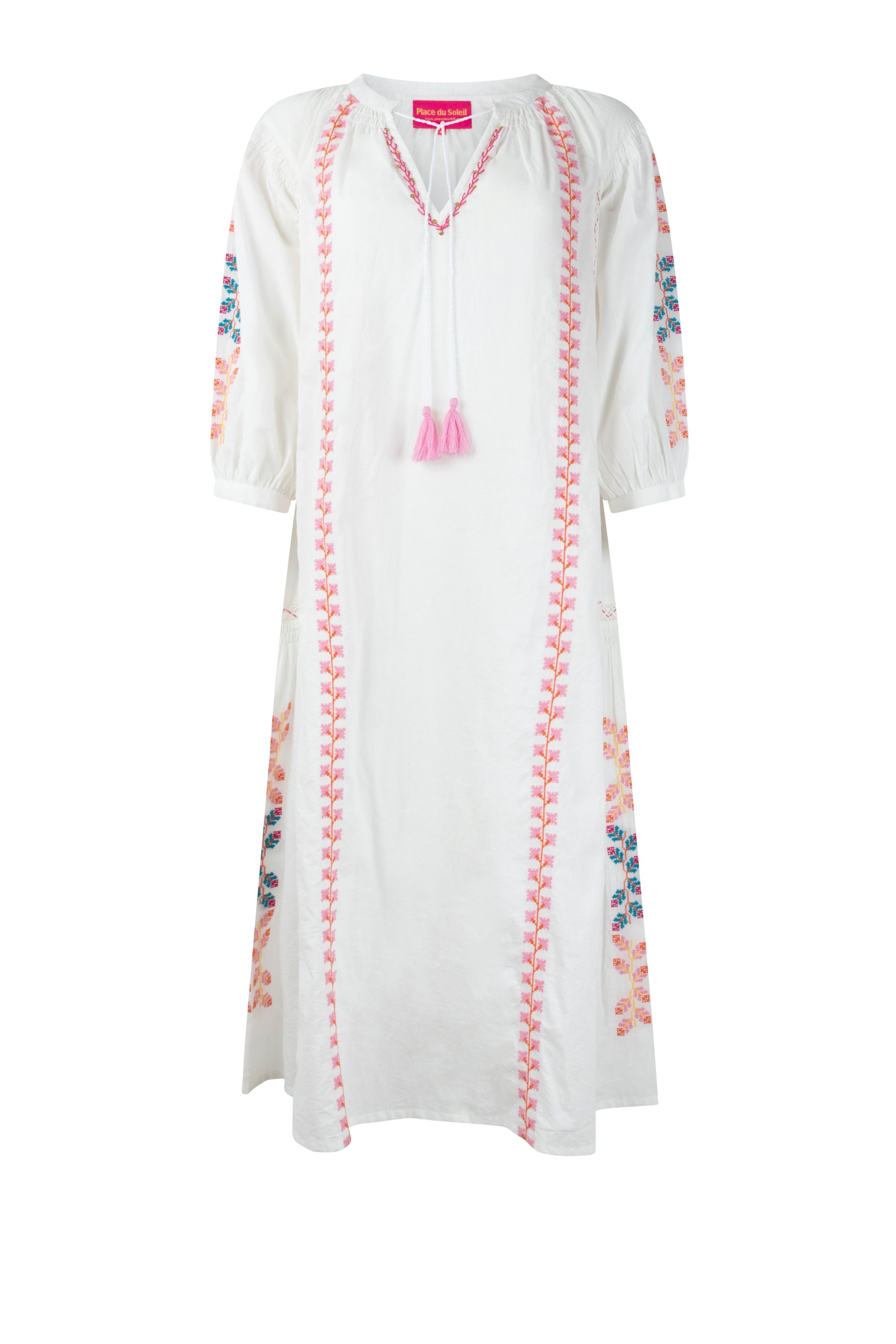PLACE DU SOLEIL Kleid Lang white&embr. S24305