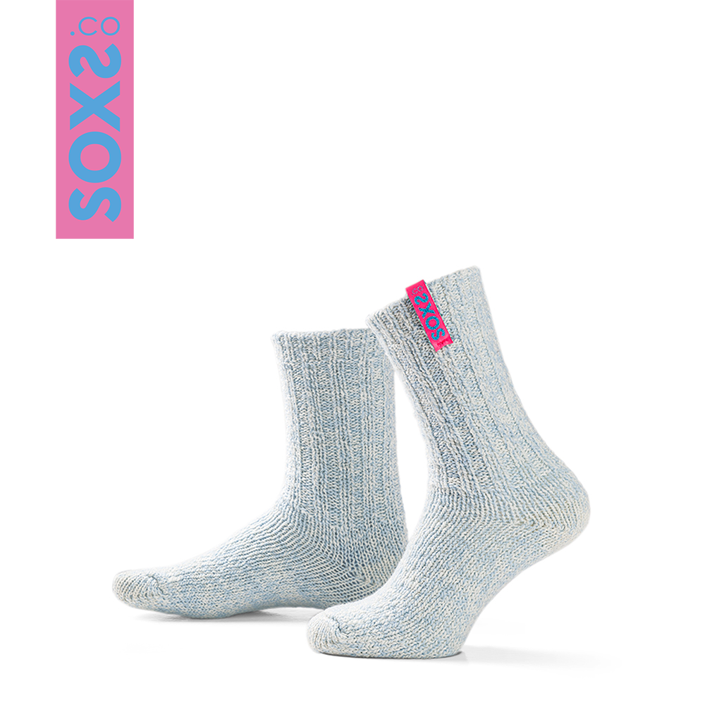 SOXS.CO Hellblaue Wollsocken, mittelhoch, pink ice