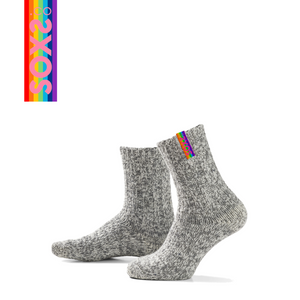 SOXS.CO graue Wollsocken mittelhoch rainbow